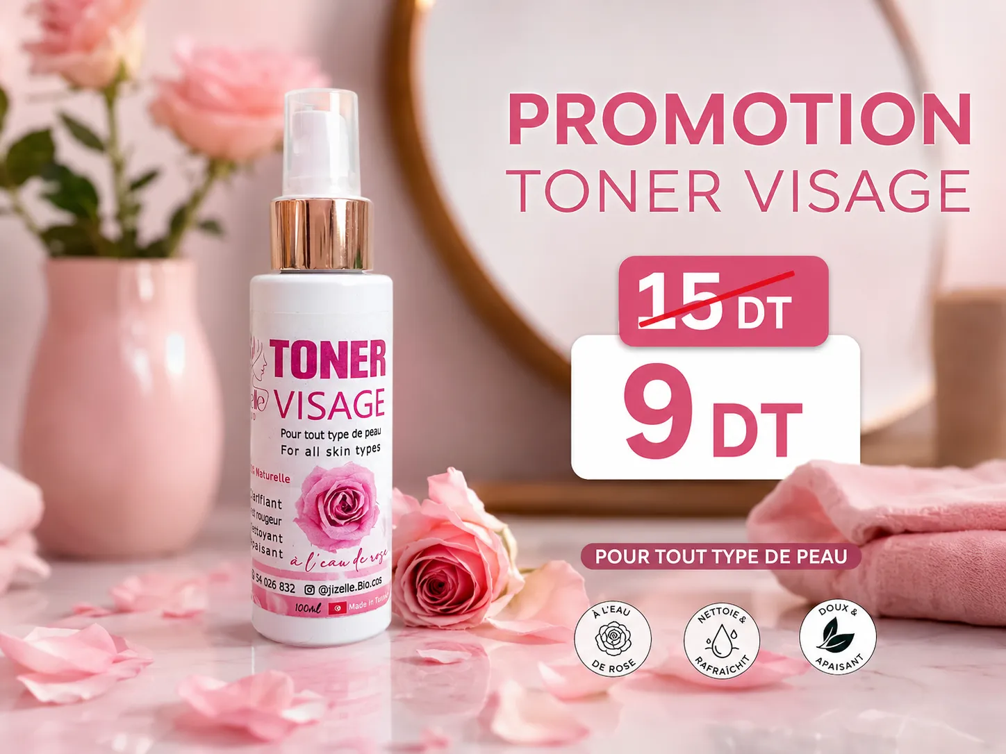 promo toner visage a l'eau de rose
